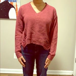 Distress Burgundy Sweater